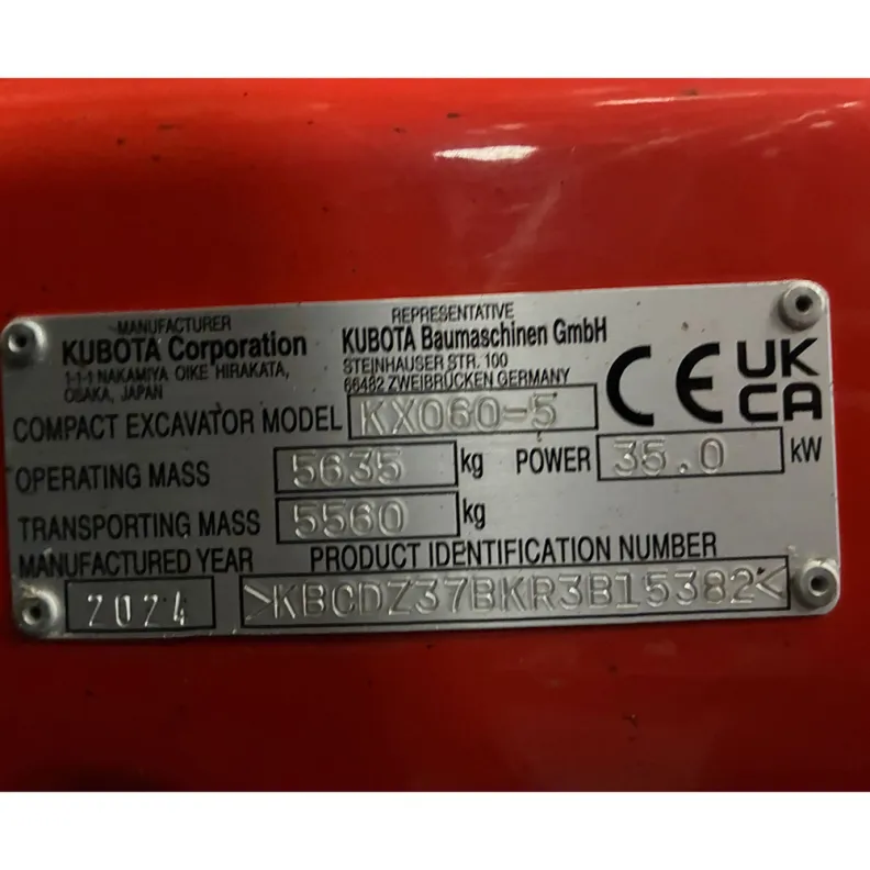 5T Kubota KX060-5 Excavator 2024 High Spec